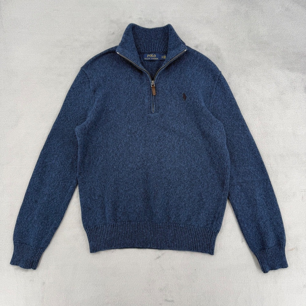 Polo Ralph Lauren Mens Small  Blue Marl Quarter Zip Sweater Pony Logo Cotton